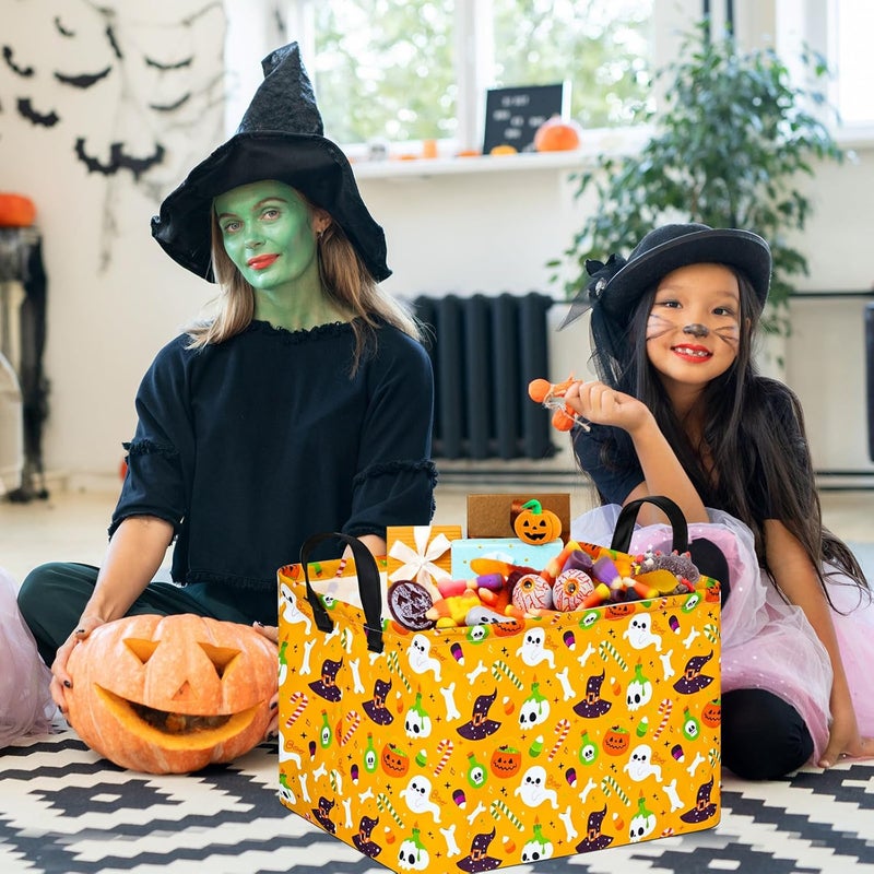 FUULOXE Halloween Empty Storage Basket with Handles Open Gifts&Candy Spooky Basket stuffers for Kids Baby Collapsible Women Organizer Bins Toys Boxes for Shelves Home Office - Image 2